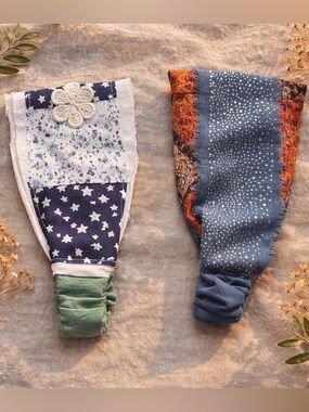 Bohemian Hippie Patchwork Wide Headbands Duo Fits All Rhinestone Cotton Linen